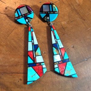 Handmade Inlayed Natural Multi Stone post Earring